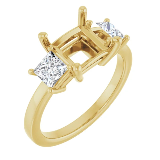 Three Stone Engagement Ring Setting - Princess