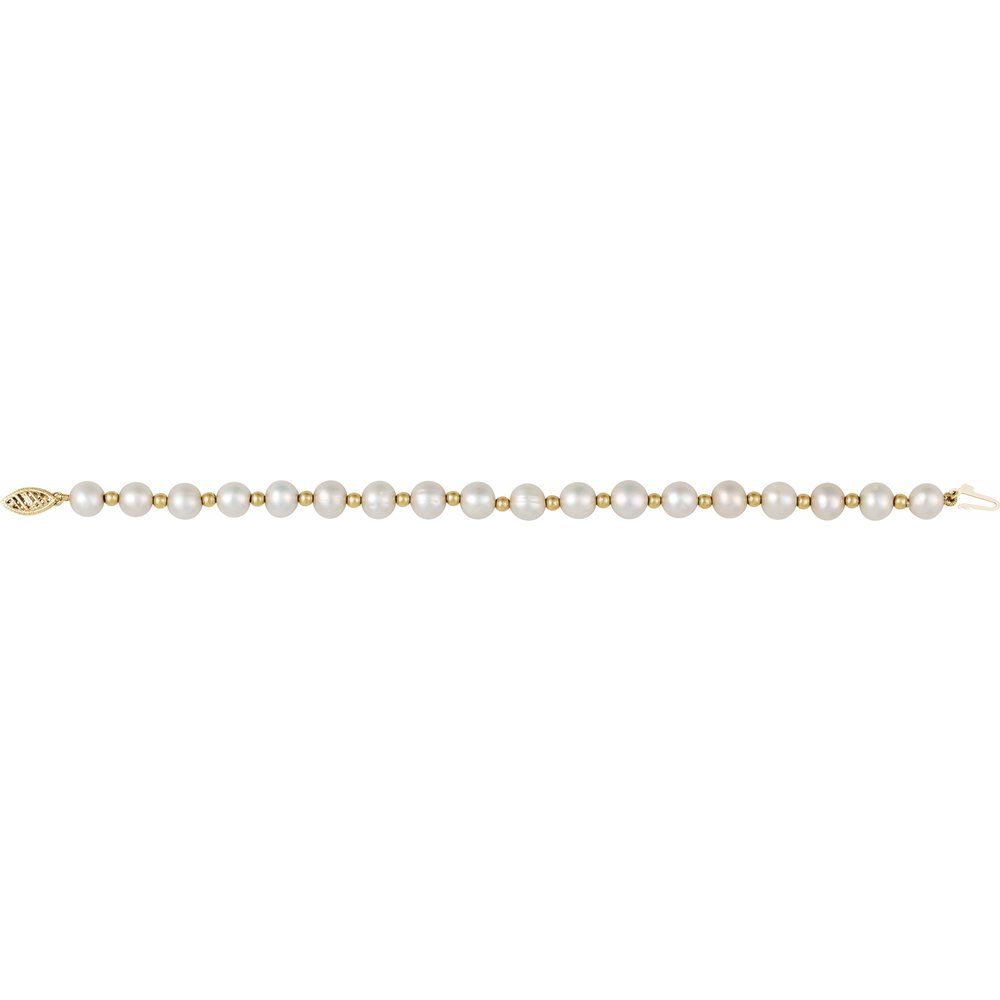 Cultured White Freshwater Pearl 7 1/4" Bracelet - 14K Yellow Gold