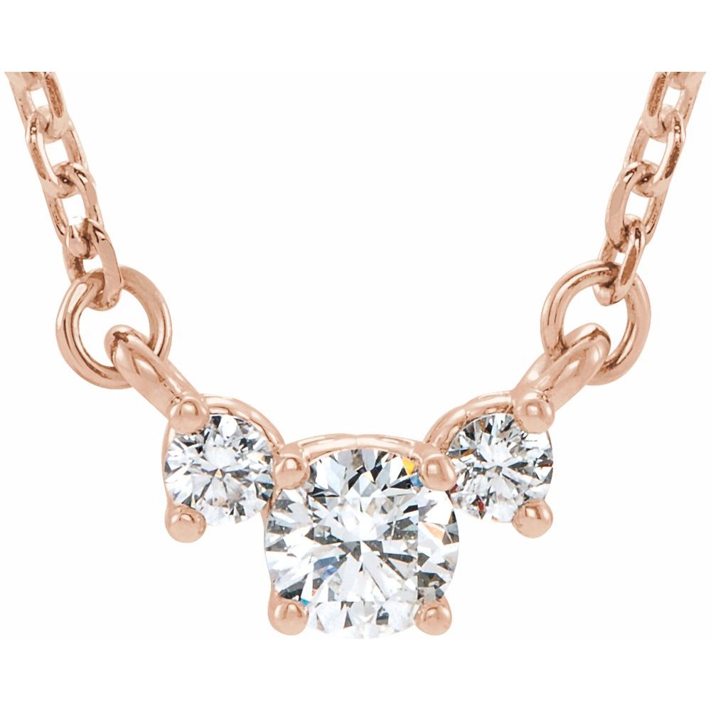 Natural Diamond Three-Stone Necklace – 1/3 CTW, Adjustable 16–18"