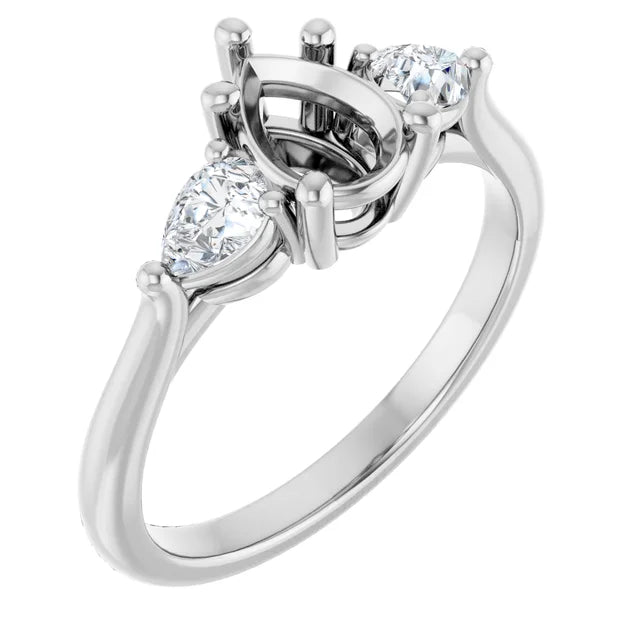 Three Stone Engagement Ring Setting - Pear