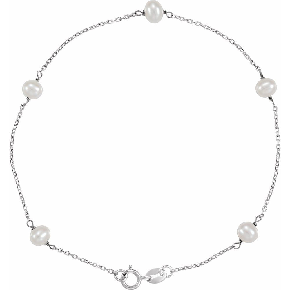 Cultured White Freshwater Pearl 5-Station Bracelet – 7"